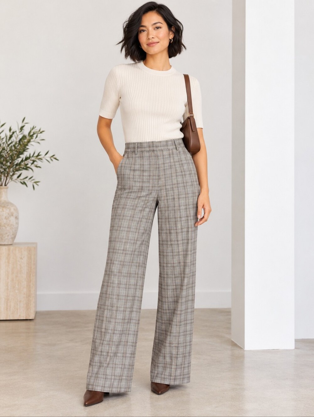 ❤️ NORDSTROM HIGH RISE WIDE LEG PLAID PANTS / TROUSERS, 12 (31)
